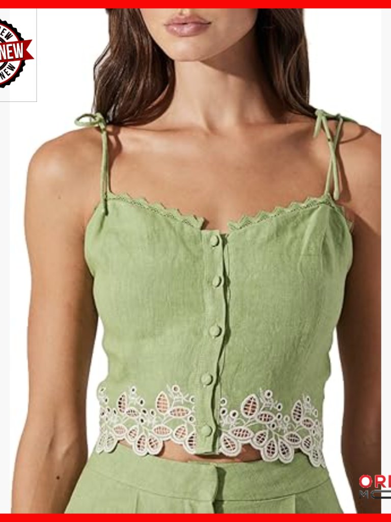 Linen Sweetheart Neck Tank Top With Button Front Adjustable Ties